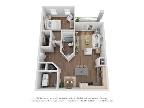 Floor plan for 1 bed, 1 bath, 858 sqft